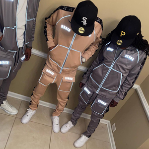 Survêtements de jogging unisexes réfléchissants d'hiver, grande taille, style hip-hop, avec bandes latérales tissées et logo personnalisé - Product Image 2
