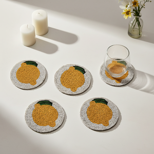 Lemon Design Eco-Friendly <b>Circular</b> Glass Beaded Coaster Handmade Decorative Kitchen Dining <b>Table</b> Tea <b>Coffee</b> Cup Holder Wholesale - Product Image 1