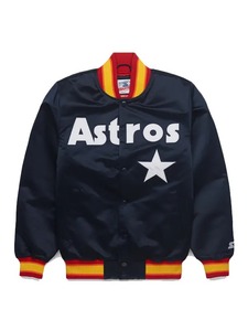 HOMAGE X Starter Astros Jacket เสื้อแจ็คเก็ตเบสบอลวาร์ซิตี้ระดับพรีเมียมสำหรับผู้ชาย โลโก้แบบกำหนดเอง เสื้อแจ็คเก็ตบอมเบอร์สตรีทแวร์ - Product Image 1
