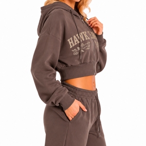 Custom Women's Crop Hoodie <b>Set</b> Comfort Fit Custom Made Custom Two Piece <b>Set</b> Premium Quality For Women Crop Hoodie Shorts <b>Set</b> - Product Image 3