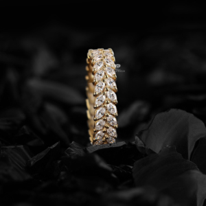 Marquise Lab Grown Diamond Band 14K Gold Double Row Leaf Wedding <b>Ring</b> Floral Vine <b>Stacking</b> Diamond Band Anniversary Gift For Her - Product Image 5