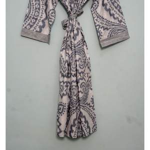 Robe Kimono en Coton pour Femme, Imprimé Bloc, Confortable, Vêtement de Nuit, Robe de Demoiselle d'Honneur, Peignoir de Plage, Robe Faite Main, Naturelle - Product Image 6