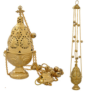 กระถางธูปทองเหลืองทรงหกเหลี่ยมพร้อมกระดิ่ง 12 ตัว |   เตาเผาเครื่องหอมสำหรับโบสถ์ออร์โธดอกซ์ - DOUBLE VEE EXPORTS - Product Image 1