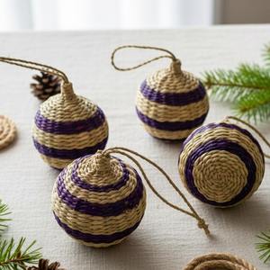 Ornement de Noël rustique en forme de boule en jonc de mer, fait main, en fibre naturelle, décoration suspendue pour les fêtes, fournisseur Vietnamien, prix abordable - Product Image 1