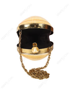 Pochette en coquille de palourde dorée, sac de soirée en coquillage naturel en forme d'éventail avec cadre doré, sac à main de luxe pour export OEM - Product Image 4