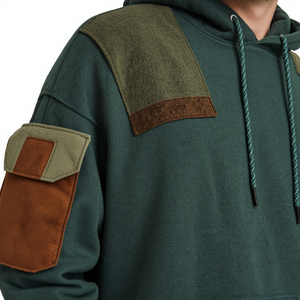 Sweat à capuche surdimensionné de luxe pour homme en molleton épais avec patchs en tissu chenille en relief et appliques en sergé de coton - Product Image 2