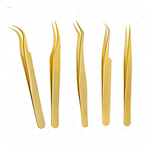 Gold Eyelash Tweezers Set 5 PCS Strong Curved Custom Color Lash Extension <b>Tools</b> Professional Beauty Salon Kit - Product Image 4