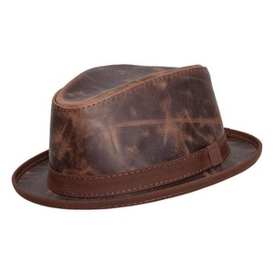 Chapeau Fedora en cuir vieilli de haute qualité, style western rétro, à large bord, pour hommes, logo personnalisé OEM ODM - Product Image 6