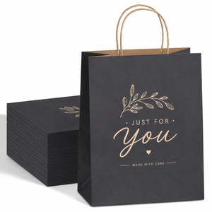 Black Mini Eco-Friendly <b>Biodegradable</b> Gift Bags Gold Foil Thank You Design Twisted Handles Kraft <b>Paper</b> Luxury Style Recyclable - Product Image 1