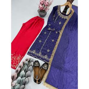 Beautiful <b>Indian</b> & <b>Pakistani</b> <b>Clothing</b> Elegant Party Wear Top Bottom Dupatta Set - Product Image 3