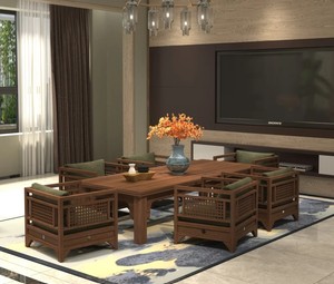 Rustic Modern Solid <b>Wood</b> <b>Dining</b> Room Set 7 Piece Eco-Friendly Easy Installation Solid Back Upholstered <b>Chairs</b> Rectangle Table - Product Image 1