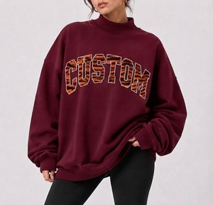 Pull-over réversible en molleton pour femme, col montant, manches longues, coupe oversize, en mélange coton/polyester, avec logo brodé personnalisé – Meilleures ventes - Product Image 1
