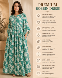 Robe longue unie vert sarcelle à col en V pour femme, style bohème, coupe ample évasée, manches longues, idéale pour les fêtes, écologique, 100 % coton, pour l'été et les vacances. - Product Image 4