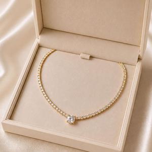 Collier tennis en or massif 10K 14K 18K avec diamant de laboratoire brillant taille ronde 16 carats, certifié IGI, couleur DEF VS VVS, bijoux fins - Product Image 1