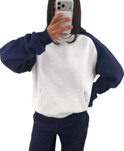 Sweat-shirt à capuche personnalisé avec logo, couleur contrastée, pour femme, épaules tombantes, manches longues, en molleton, décontracté - Product Image 5