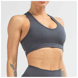 Soutien-gorge de sport côtelé à col ras du cou et dos nageur pour femme, maintien moyen, respirant, couleur unie, dernière conception, pour le yoga et le fitness - Product Image 4