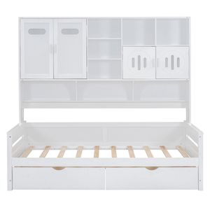 <b>White</b> Twin-Size Wooden <b>Daybed</b> with 2 Drawers All-in-One Cabinet and Shelf - Product Image 4