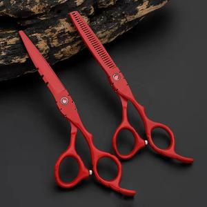 Ciseaux professionnels rouges pour effiler les cheveux, lame en acier inoxydable, manche en acier inoxydable, pour droitiers, usage en salon, manche long - Product Image 4