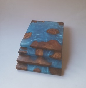 Classic Style Natural Wood & Resin Tea Cup Coaster With River Design High Quality Resin & Wood Coaster at <b>Low</b> Price - Product Image 1