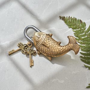 Candado de latón con diseño de pez, estilo templo indio, cerradura de puerta de metal fundido, cerradura decorativa vintage de alta resistencia - Product Image 2