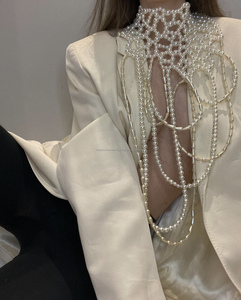 Luxurious Backless Pearl Halter Top Party Ready Pearl Bra <b>with</b> Necklace and <b>Panties</b> - Product Image 3