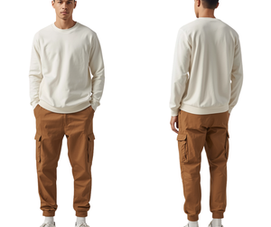 Pantalon cargo jogger en twill coupe décontractée pour homme, jambe fuselée, style utilitaire, kaki classique, pantalon de survêtement décontracté, taille confortable, usage quotidien - Product Image 2