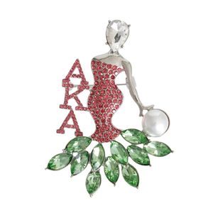 Broche Épinglette Sororité Femme Rose Vert Plaqué Argent Strass Badge Décoratif Accessoire Élégant Vêtement Sac à Main Cadeau - Product Image 3