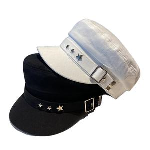 Otoño Invierno estilo retro británico gorras coreanas de calidad superior sombrero de estrella de cuero genuino tamaño ajustable nuevo estilo de mar para mamás - Product Image 1