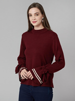 Pull-over côtelé bordeaux à manches longues pour femme – Idéal pour le quotidien et les loisirs