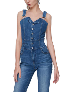 Nuevo Diseño, Mono de Mezclilla Azul Sostenible con Tirantes para Mujer, Pantalones Acampanados, Última Moda, Totalmente Personalizado, Fácil de Usar - Product Image 3