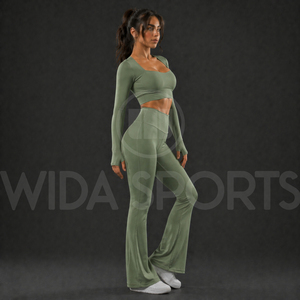 Conjunto Deportivo para Mujer, Top Corto de Manga Larga y Leggings de Cintura Alta, Ropa Deportiva Elástica y Transpirable - Product Image 3