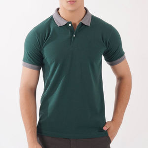 Polo pour homme en vrac, couleur vert forêt, coupe classique, col contrastant, manches courtes - Product Image 2
