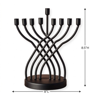 Interlocking Metal 9 Branch <b>Hanukkah</b> Menorah Matte Black Finish Handcrafted Hanukiah Candelabra Jewish Ceremonial Altar Display - Product Image 4