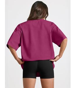 Camiseta de algodón 100% sólido para mujer, manga corta, cuello con hombros caídos, holgada, informal, transpirable, precio mayorista, de Bangladesh - Product Image 4