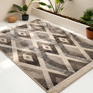 Tapis gris géométrique moderne indien, tapis d'intérieur neutre, tapis moelleux pour salon, design minimaliste, tapis de sol pour chambre à coucher - Product Image 1