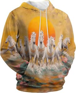 Sudadera con capucha con estampado de caballos blancos corriendo en el agua y puesta de sol, ropa informal para adultos, impresión digital para todas las estaciones - Product Image 1