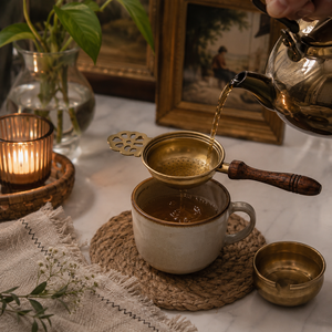 Brass <b>Tea</b> Strainer Wooden Handle Fine Mesh <b>Tea</b> <b>Infuser</b> Filter Reusable Loose Leaf <b>Tea</b> Filter <b>Tea</b> Brewing Kitchen Accessories - Product Image 4