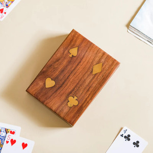 Boîte à cartes en bois avec incrustation de pique en laiton, rectangulaire, décoration intérieure, pour table, durable, style rustique, accessoire de salon - Product Image 3
