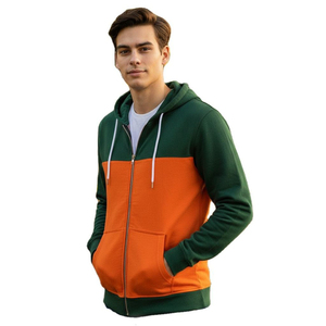 Men's Color Blocking Hooded Pullover Waterproof Breathable Pocket Regular Fit Casual Knitted Cotton Autumn Wear - Product Image 5