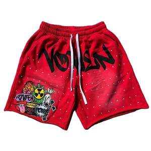 Pantalones Cortos de Forro Polar con Estampado de Graffiti para Hombre, con Cordón Ajustable y Bordado de Diamantes de Imitación, Estilo Hip Hop, Venta al por Mayor OEM - Product Image 1
