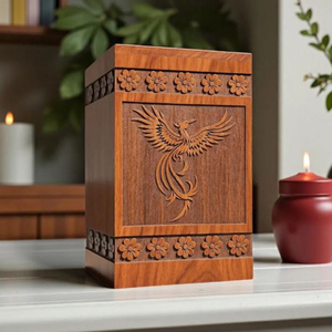 Handcrafted Rosewood Urn Box: Phoenix Bird Engraving, Personalized Memorial Keepsake by AYAANS - Product Image 2