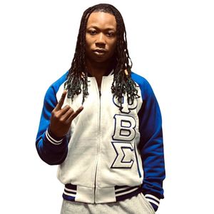 Phi Beta Sigma <b>White</b> Varsity Fleece <b>Jacket</b> for <b>Men</b> Comfortable Fit Premium Fabric Greek Fraternity Apparel Casual Outerwear - Product Image 1