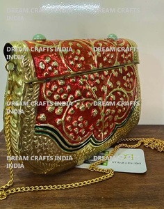 Classic DREAM CRAFTS INDIA Bag Metal Carved Multi Colouring Design Beautiful Dangling Chain Brass Clutch <b>Purse</b> Promotion - Product Image 4