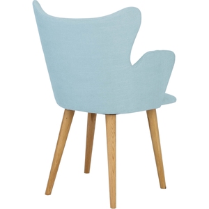 Minimalist Crepon Fabric <b>Dining</b> <b>Chair</b> Aquamarine Blue Upholstered Armchair With Button Tufted Backrest Solid Oak Wood Legs - Product Image 4