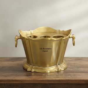 Seau à vin en aluminium doré antique à 3 compartiments avec poignées, élégant refroidisseur à champagne et porte-bouteilles pour bars et hôtels de luxe - Product Image 2