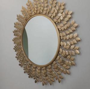 Round Metal Wall <b>Mirror</b> With Gold Leaf Design Bohemian Decorative <b>Frame</b> For Living Room Bedroom - Product Image 5