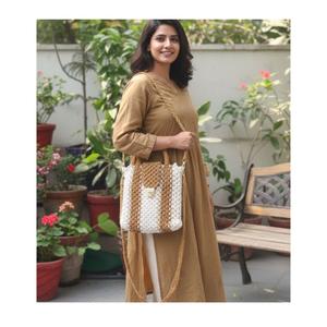 Sac fourre-tout en corde de coton pour femmes, moderne, doux, élégant, jaune moutarde, sac à main spacieux, écologique, pour le shopping, la plage, les voyages - Product Image 2