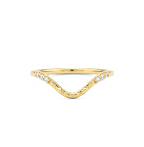 Def Color VS VVS Clarity Round Lab Diamond 14K Solid Gold Promise Ring Curved Chevron <b>Wedding</b> Band Pave Band Stackable Ring - Product Image 1