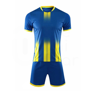 Camiseta de Fútbol Azul Personalizada con Cuello Redondo Amarillo, Manga Corta, Poliéster que Absorbe la Humedad, Ropa Deportiva para Hombre - Product Image 1