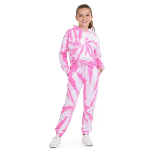 Conjunto Deportivo Tie Dye para Niñas, Sudadera Corta con Capucha y Pantalones Jogger, 2 Piezas, Ropa Casual para Niños, Venta al Por Mayor, OEM, Personalización Disponible - Product Image 4